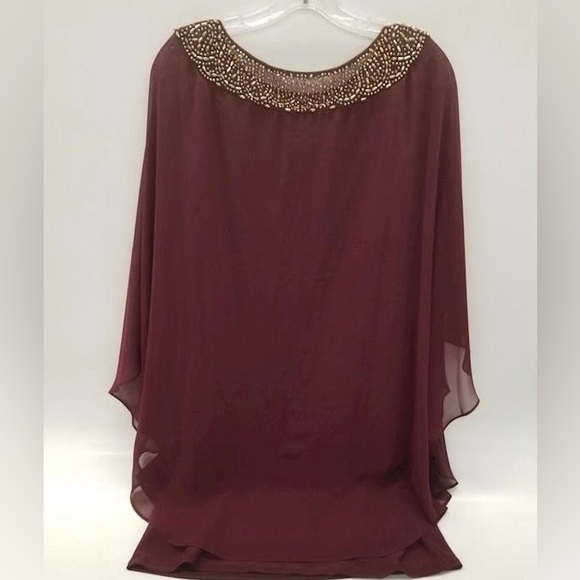 NWT Xscape Petite Embellished Chiffon Cape-Overlay Dress - Picture 6 of 9
